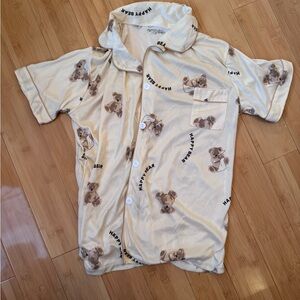 Cream Pajama Shirt with Bear Print